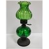Image 1 : VINTAGE GREEN GLASS COAL OIL LAMP 14" TALL
