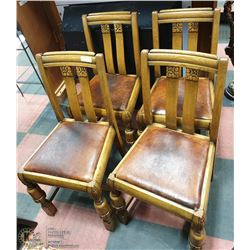 4 VINTAGE CARVED OAK DINING ROOM CHAIRS
