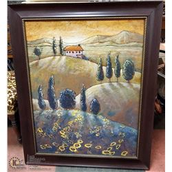 WOOD FRAMED HILLSIDE SCENE - 27"L X 33"H -