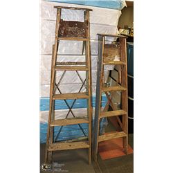 LOT OF 2 WOOD LADDERS. TOOLS