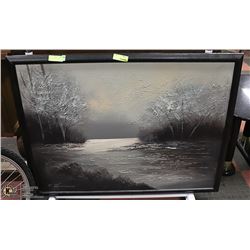 OIL ON CANVAS WITH WINTER SCENE, 43 X 33