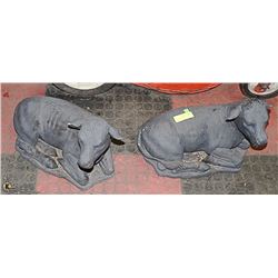 PAIR OF DECORATIVE CEMENT COWS (CHIP IN EAR), 18"