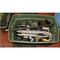 LARGE GREEN TOTE WITH ASSORTED ESTATE ITEMS