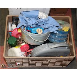 BOX OF ASSORTED SHOP SUPPLIES. TOOLS