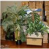 Image 1 : PAIR ARTIFICAL PLANTS, WICKER + IRON SHELF
