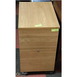 WOODEN FILING CABINET WITH KEYS, 15 X 27 X 22