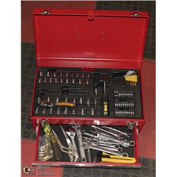 RED STEEL TOOL BOX (17"L X 10"W X 6.5"H) -