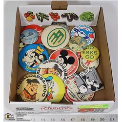 18 ASSORTED PINS INCLUDING COCA COLA, BEATLES,