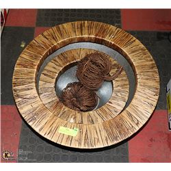 PAIR OF EXTRA LGE WOOD WRAPPED METAL BOWLS WITH