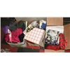 Image 1 : 3BOXES OF ASSORTED FABRICS, NOTIONS & CUTTING MAT