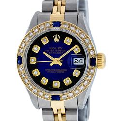 Rolex Ladies 2 Tone Yellow Gold Blue Vignette Diamond & Sapphire Datejust Wristw