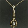Image 1 : Antique Victorian 10k Yellow Gold Aquamarine Seed Pearl Dangle Pendant Necklace