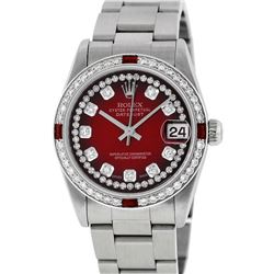 Rolex Womens Midsize 31mm Red Vignette String Diamond & Ruby Datejust Wristwatch