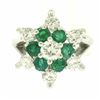 Image 1 : 14k White Gold 2.25 ctw Round Emerald & Diamond Ladies Star Cluster Cocktail Rin
