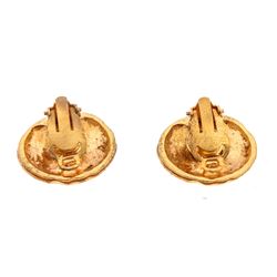 Chanel Vintage Gold CC Round Hammered Disc Clip On Earrings
