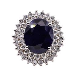 10.96 ctw Sapphire and Diamond Ring - 14KT White Gold