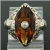 Image 5 : Antique Art Deco 14kt White Gold 3.06 ctw Citrine and Diamond Filigree Ring