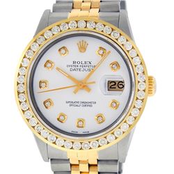 Rolex Mens 2 Tone White Diamond 3 ctw Channel Set Datejust Wriswatch