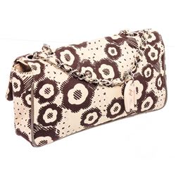 Chanel Brown Cream Camelia Pattern Fabric Flap Shoulder Bag