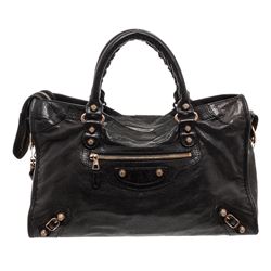 Balenciaga Black Leather Motorcross Giant 12 City Bag