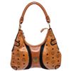 Image 3 : MCM Cognac Visetos Coated Canvas Suede Small Hobo Bag