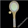 Image 1 : Vintage 18kt Yellow and White Gold Oval Opal and Diamond Tennis Racket Brooch or