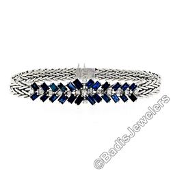 Vintage 14kt White Gold 3.45 ctw Sapphire and Diamond Cluster Bracelet