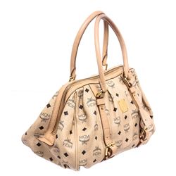 MCM Cream Coated Canvas Visetos Medium Shoudler Bag