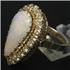 Image 3 : Vintage French 14k Gold 4.95 ctw Elongated Pear Opal & Diamond Halo Cocktail Rin