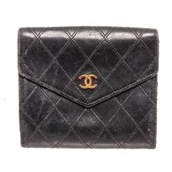 Chanel Black Quilted Leather Compact Wallet