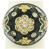 Image 1 : 14K Yellow Gold Diamond Black Blue Green Yellow Enamel Dome Flower Ring