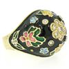 Image 2 : 14K Yellow Gold Diamond Black Blue Green Yellow Enamel Dome Flower Ring