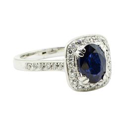 1.68 ctw Oval Brilliant Blue Sapphire And Diamond Ring - 14KT White Gold