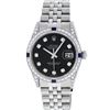 Image 2 : Rolex Mens Stainless Steel Diamond Lugs Black Diamond & Sapphire Datejust Wristw