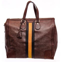 Gucci Brown Grained Leather Large Striped Tote Bag