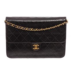 Chanel Vintage Black Quilted Lambskin Leather CC Flap Bag