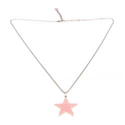 Gucci Pink Enamel Skull Star Pendant Sterling Silver Necklace
