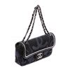 Image 1 : Chanel Black Canvas White Leather Trim Camellia Embossed Flap Shoulder Bag