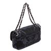 Image 2 : Chanel Black Canvas White Leather Trim Camellia Embossed Flap Shoulder Bag