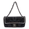 Image 3 : Chanel Black Canvas White Leather Trim Camellia Embossed Flap Shoulder Bag
