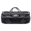 Image 4 : Chanel Black Canvas White Leather Trim Camellia Embossed Flap Shoulder Bag