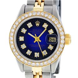 Rolex Ladies 2 Tone Yellow Gold Blue Vignette VS Diamond Datejust Wristwatch