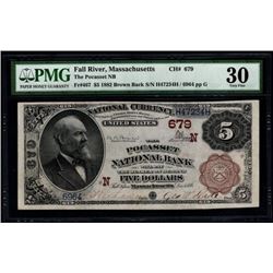 1882 $5 Fall River Pocasset National Bank Note PMG 30