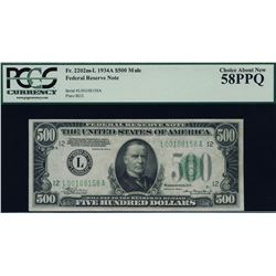1934A $500 San Francisco Federal Reserve Note PCGS 58PPQ