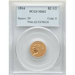 1914 $2.5 Indian Head Quarter Eagle Coin PCGS MS62