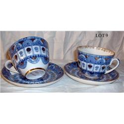 PAIR CUP & SAUCERS, LOMONOSOV