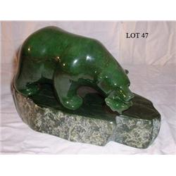 B.C NEPHRITE JADE CARVING- BEAR W/ FISH