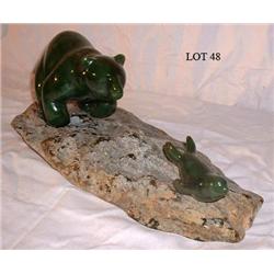 B.C NEPHRITE JADE CARVING - BEAR & SEAL