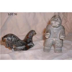 TWO INUIT SOAPSTONE CARVINGS (DAMAGED)