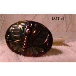 CARNIVAL GLASS SCARAB HAT PIN, AMETHYST